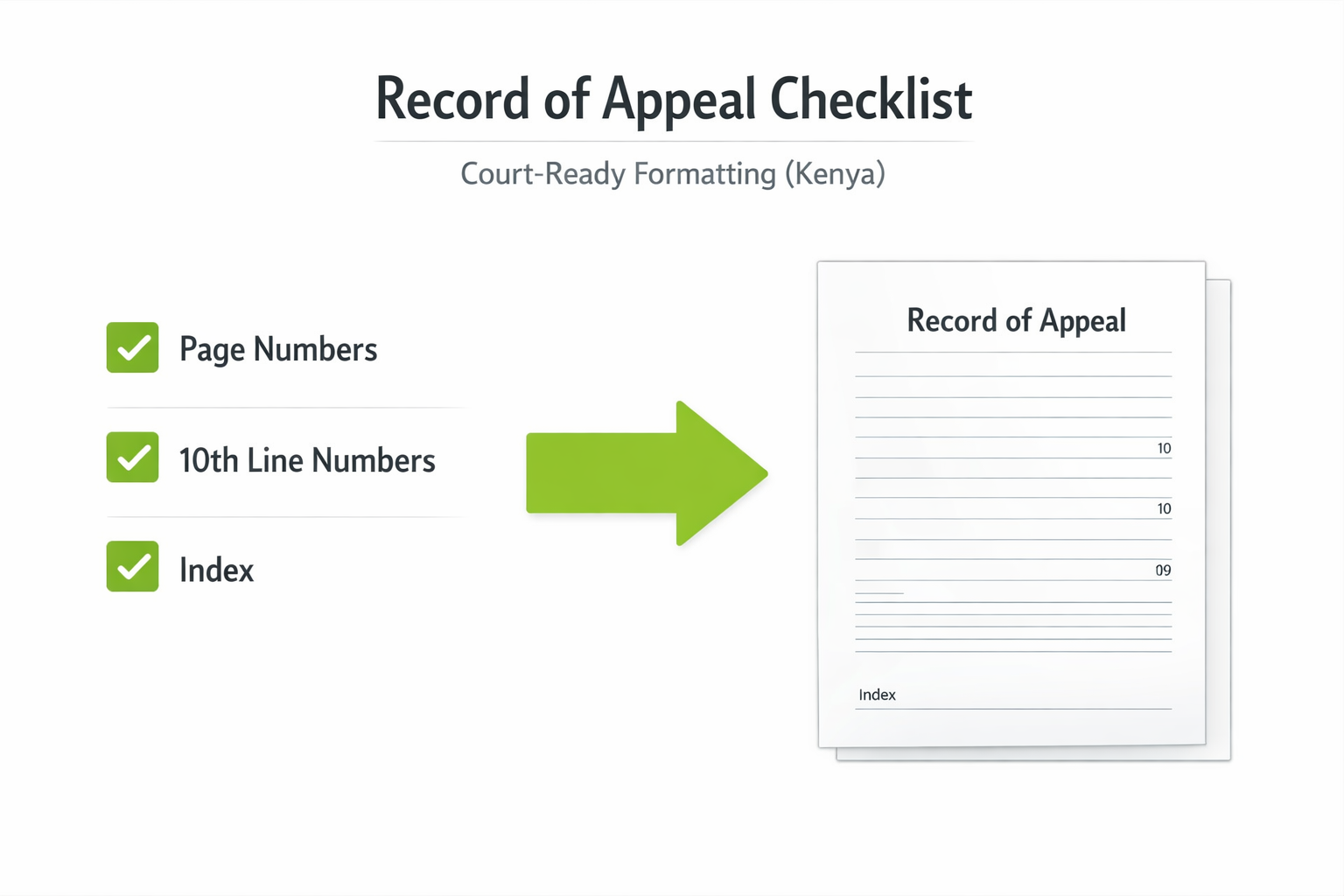 Record of Appeal format checklist for Kenya Court of Appeal
